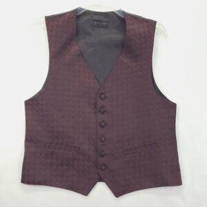 Pronto Uomo Vest Waistcoat Mens Medium Red Check Pockets V-Neck Fabric Button
